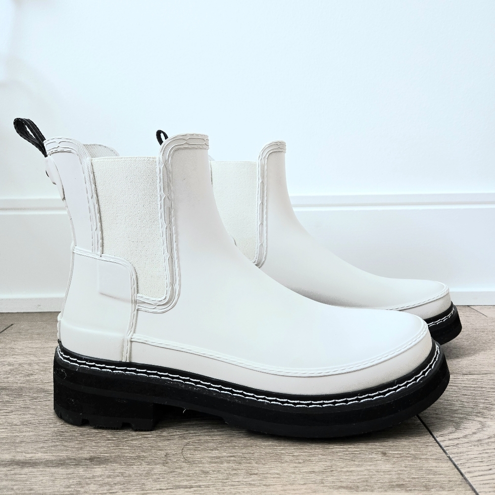 Hunter White and Black Chelsea Rain Booties